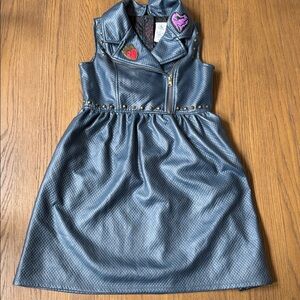 Disney Descendants Evie Faux Leather Blue Moto Dress Girls 9/10